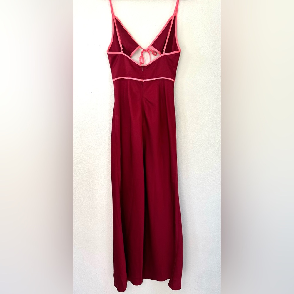 NWT Anthropologie Misha Ramira V-neck Cutout Midi Dress Red Satin Size L Large - Picture 8 of 16